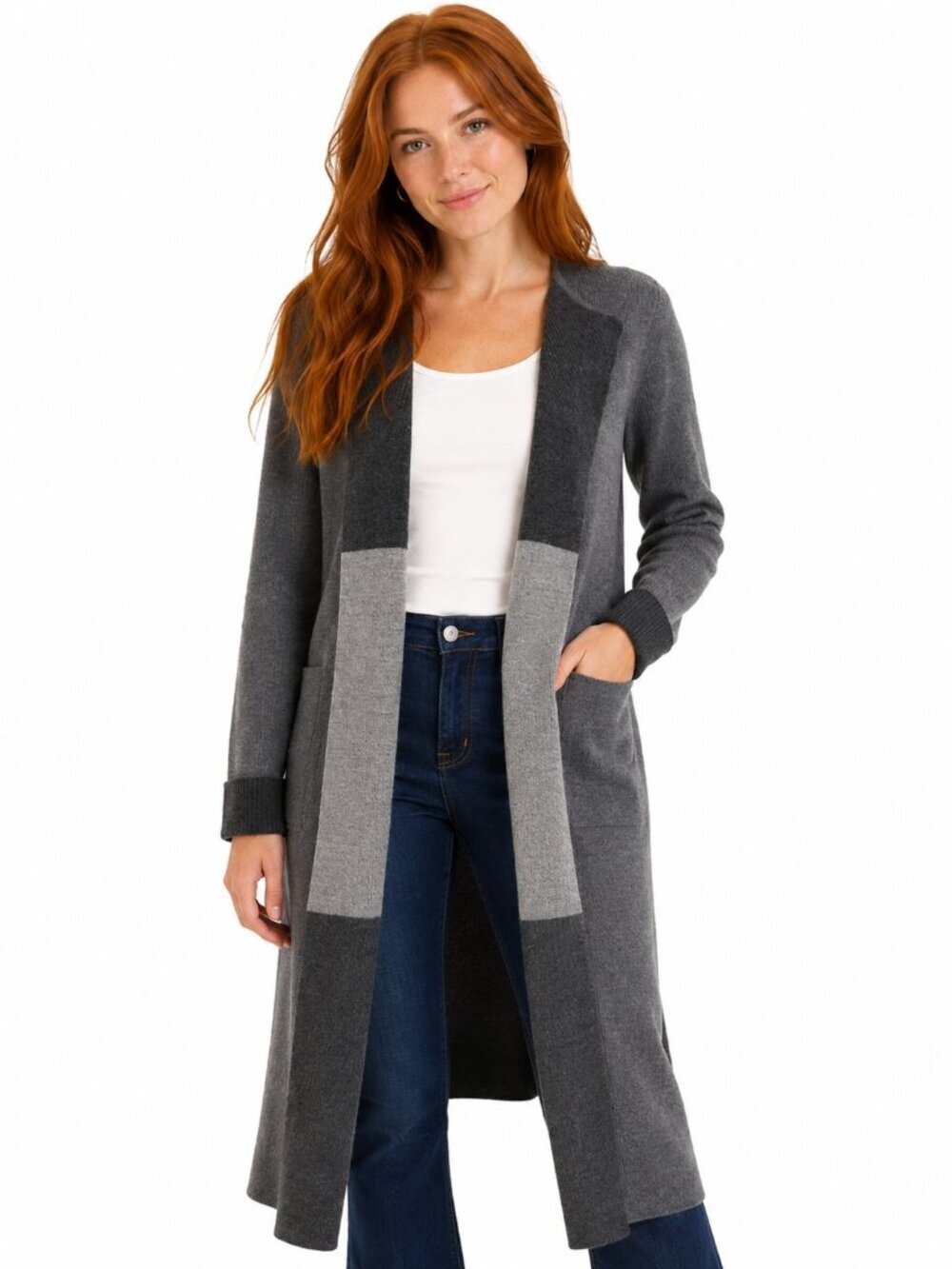 Tahari Luxury Merino Wool Open Front Long Line Cardigan S